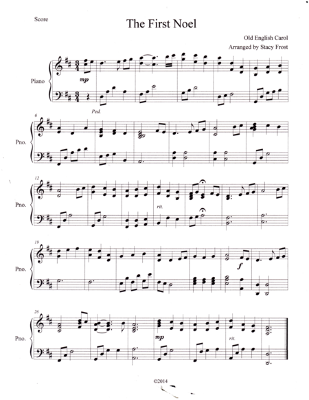 "The First Noel:" Intermediate piano solo - arranged by Stacy Frost image number null