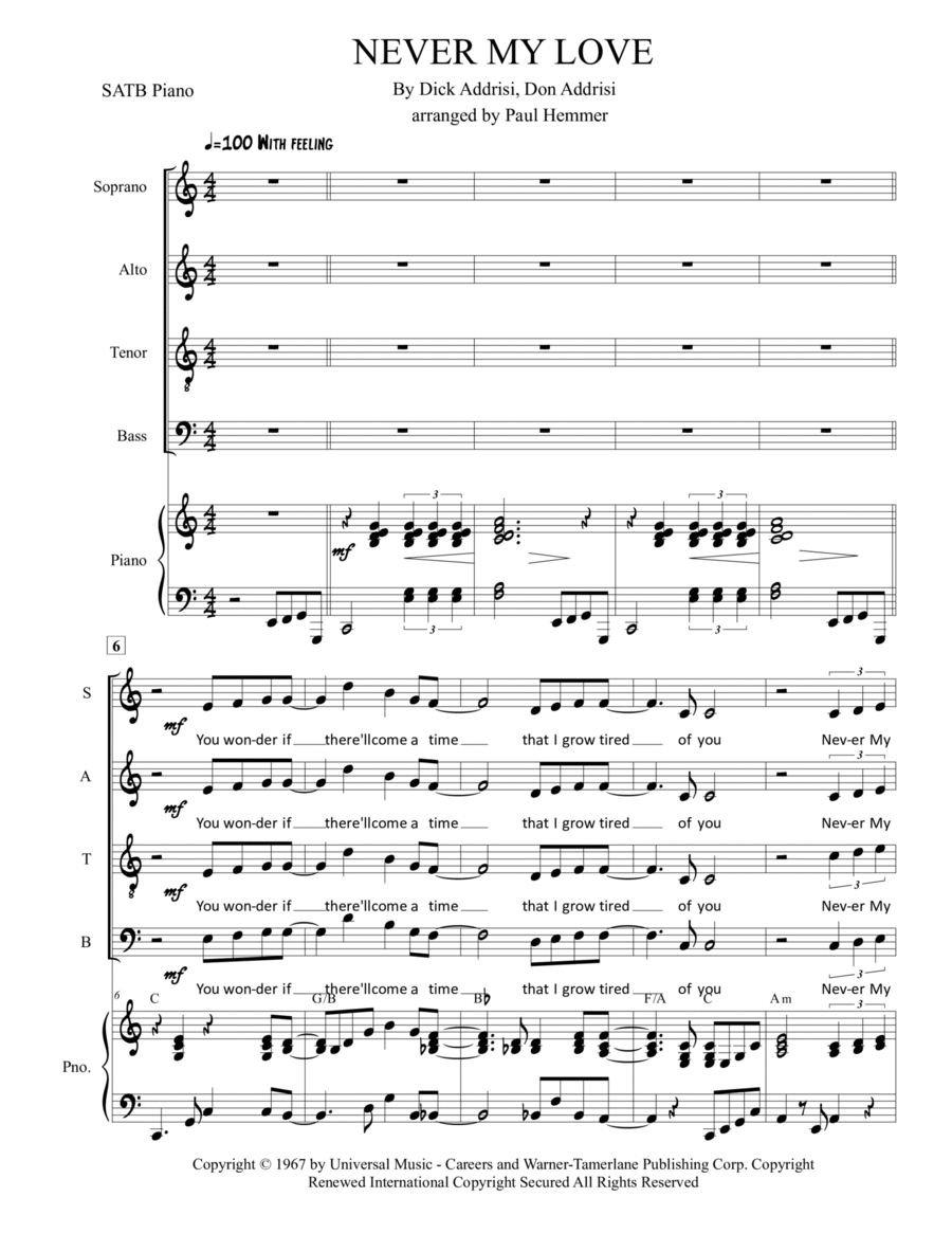 Never My Love Divisi scores gallery preview page 1
