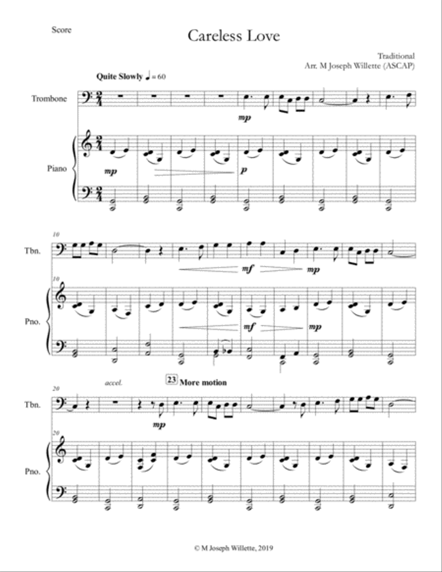 Careless Love - Trombone Solo w/ Piano Easy Piano scores gallery preview page 1