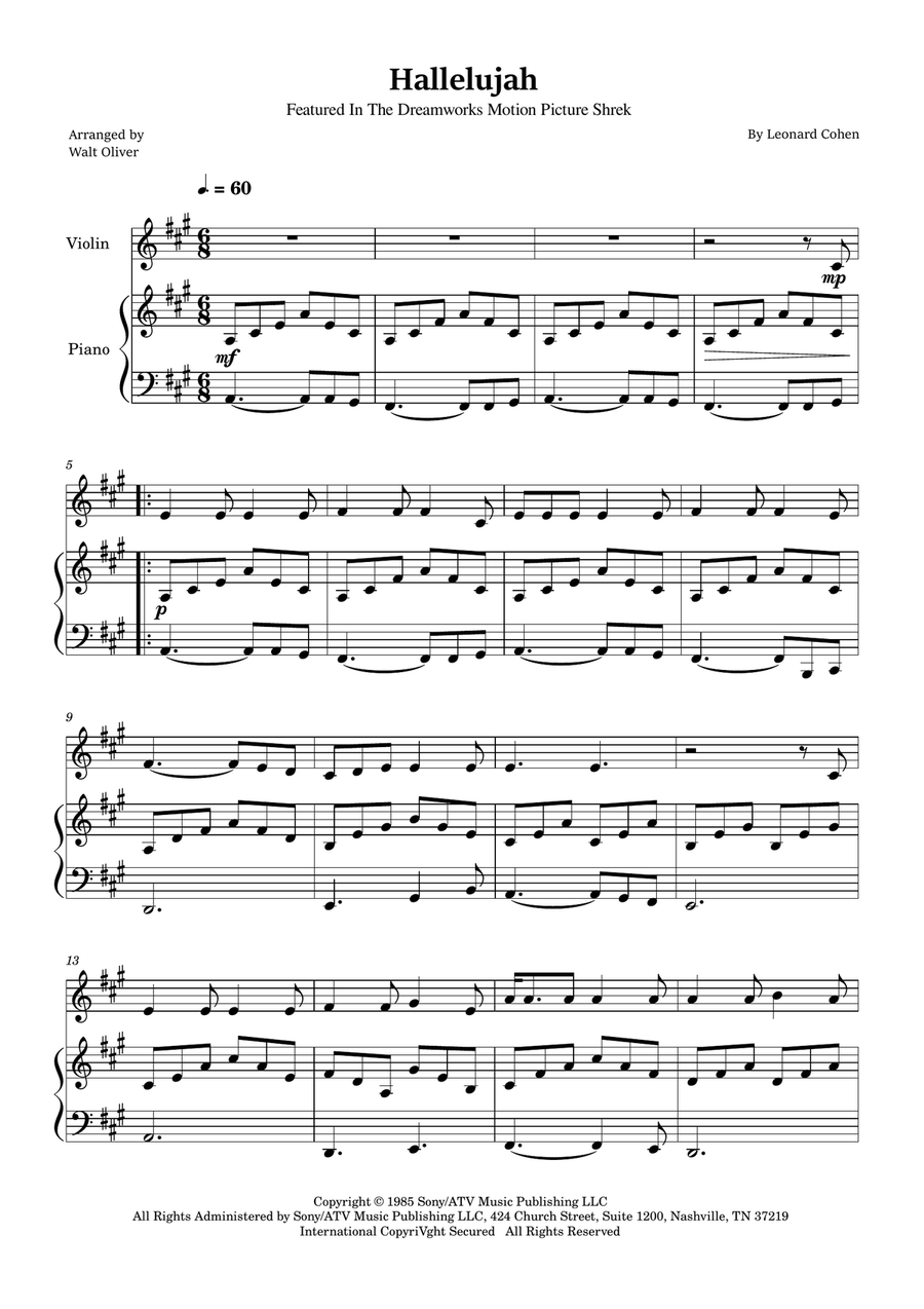 Hallelujah Violin Solo scores gallery preview page 1