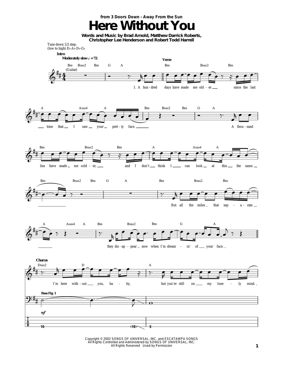 Here Without You Acoustic Guitar scores gallery preview page 1