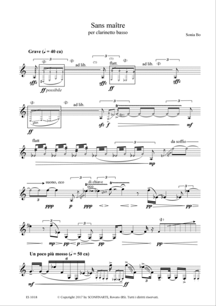 Sonia Bo: SANS MAÎTRE (ES 1018) Bass Clarinet scores gallery preview page 4