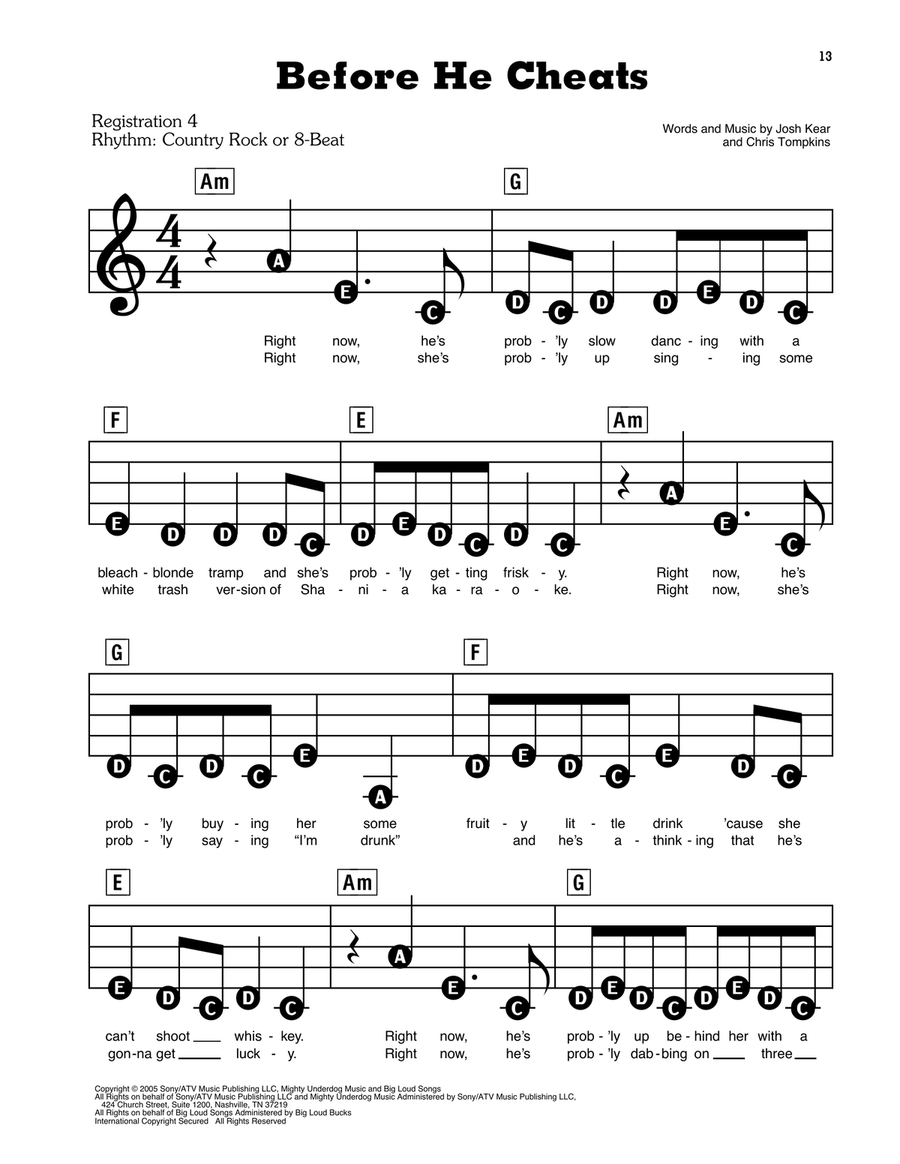 Before He Cheats Electronic Keyboard scores gallery preview page 1