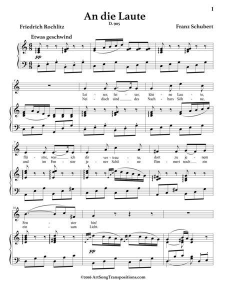 SCHUBERT: An die Laute, D. 905 (transposed to C major)