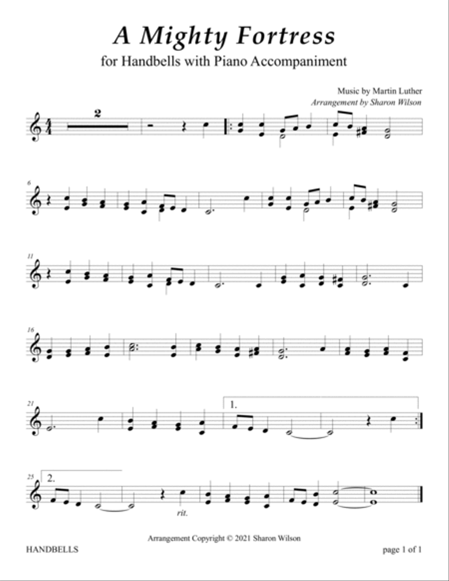 Melodies to the Lord (A Collection of 10 Hymns for One Octave Handbells with Piano accompaniment) Handbell Choir scores gallery preview page 5