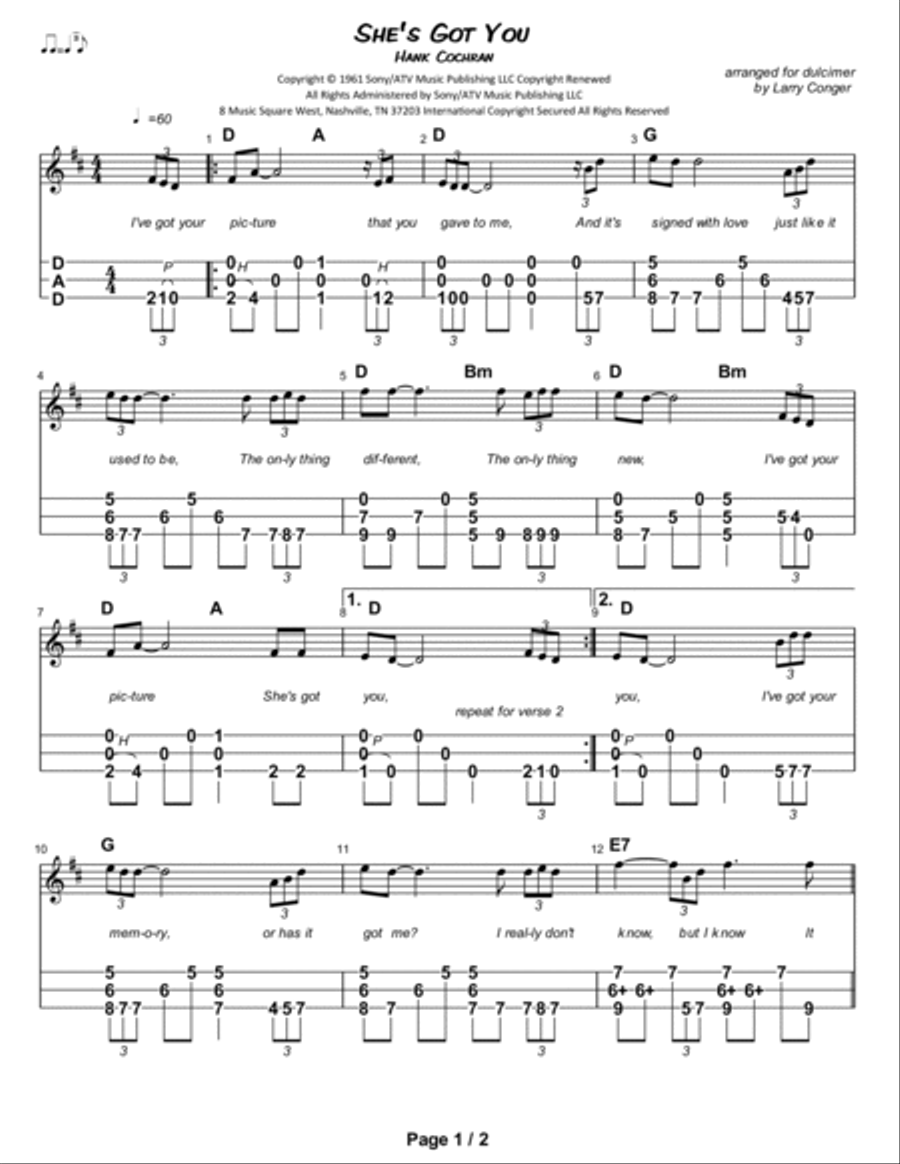 She's Got You Dulcimer scores gallery preview page 2