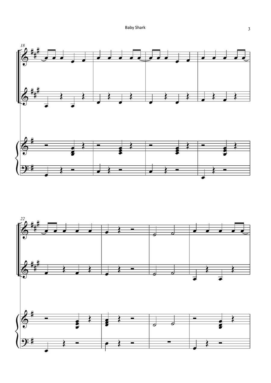 Baby Shark Clarinet Duet scores gallery preview page 3