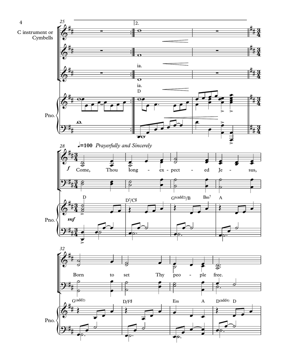 Advent Song: Jesus Came to Earth with Come, Thou Long-Expected Jesus Medium Voice scores gallery preview page 4