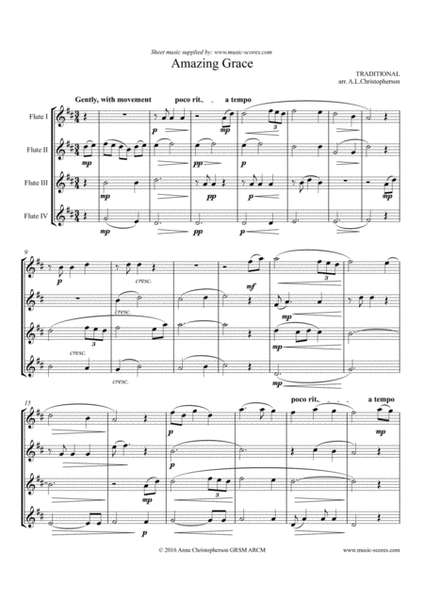 Amazing Grace - Flute Quartet - Intermediate image number null