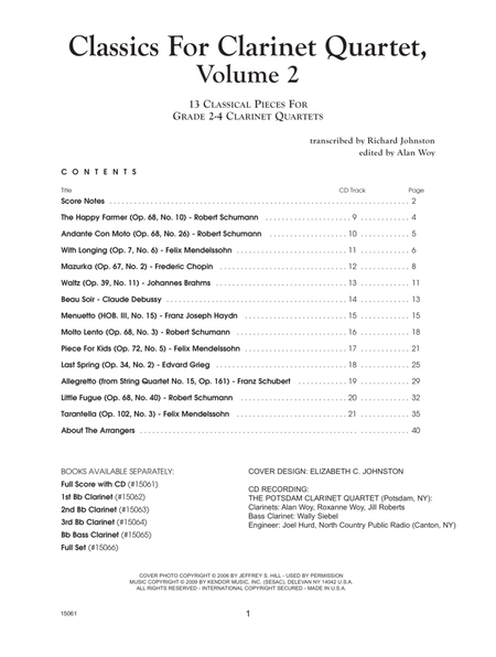 Classics For Clarinet Quartet, Volume 2 - Full Score (with audio)