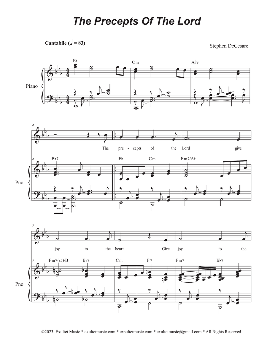 The Precepts Of The Lord (Unison choir) Unison Choir scores gallery preview page 1
