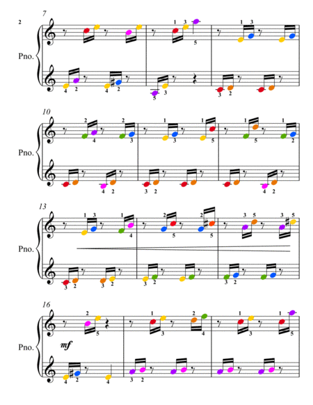Dragonflies in Sunshine Easy Piano Sheet Music with Colored Notation