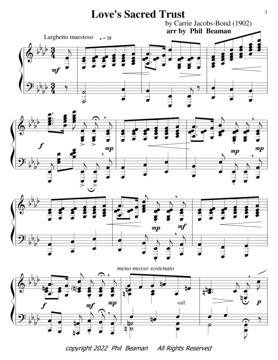 Love's Sacred Trust - piano solo Piano Solo scores gallery preview page 1