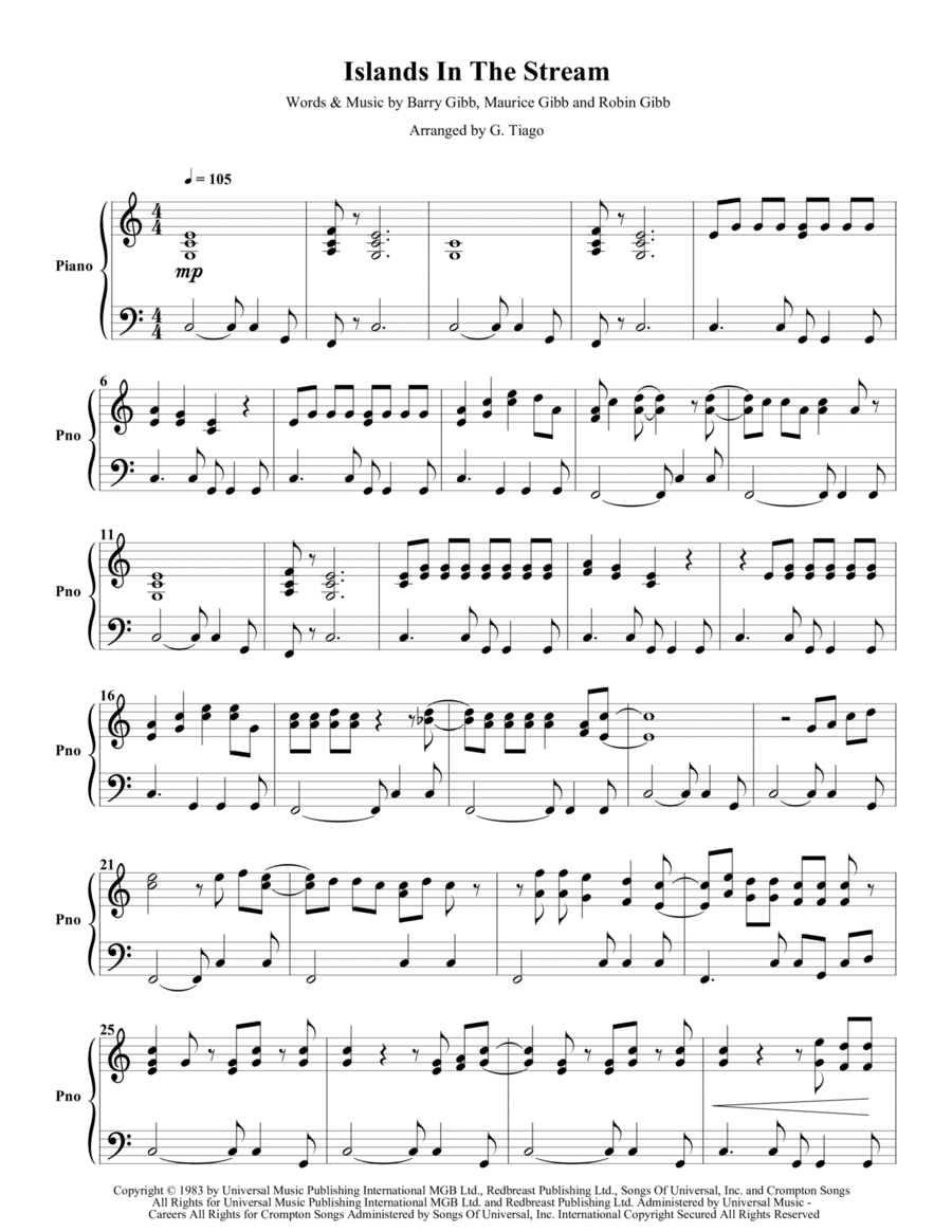 Islands In The Stream Piano Solo scores gallery preview page 1