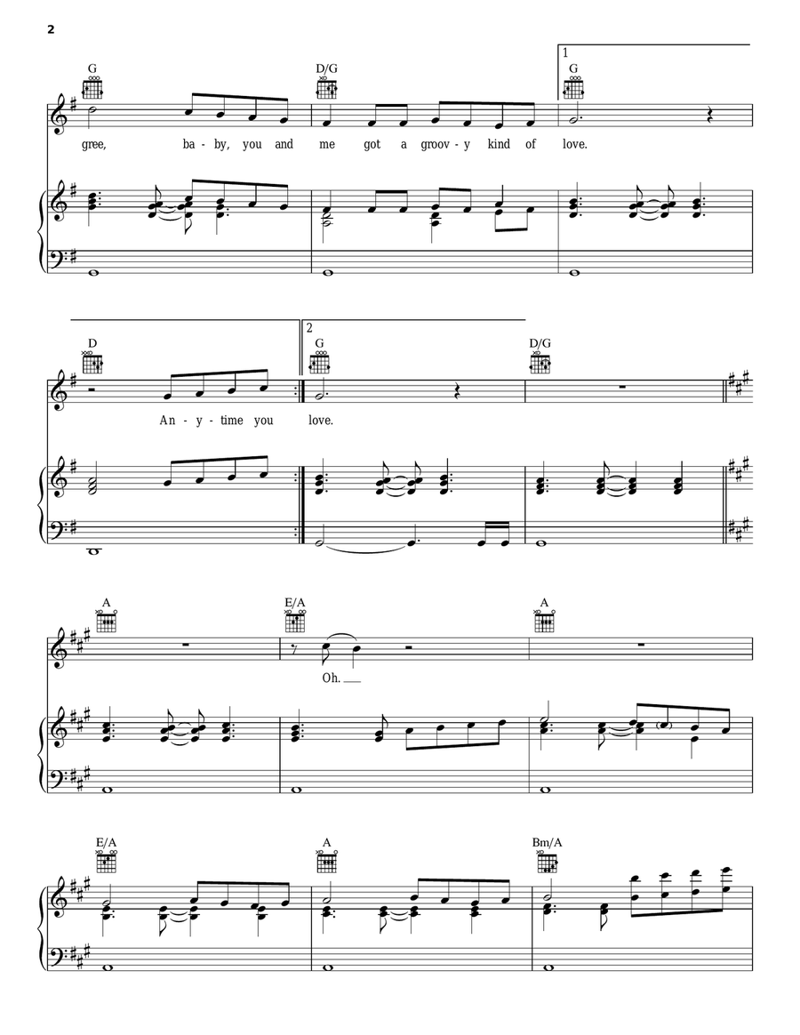 A Groovy Kind Of Love Piano, Vocal, Guitar scores gallery preview page 2