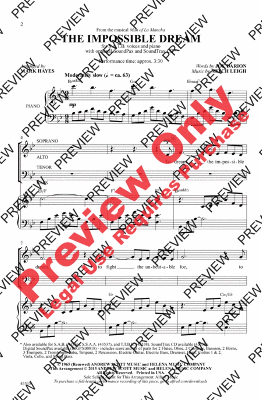 The Impossible Dream 4-Part scores gallery preview page 2
