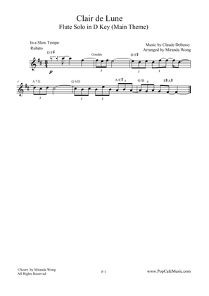 Clair de Lune - Flute Solo in D Key (With Chords)