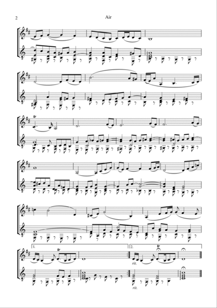 Air (on the G string) BWV 1068 for clarinet in Bb and guitar B-Flat Clarinet scores gallery preview page 2
