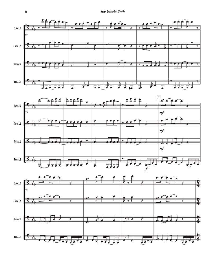 Never Gonna Give You Up Never Gonna Give You Up Brass Quartet scores gallery preview page 6