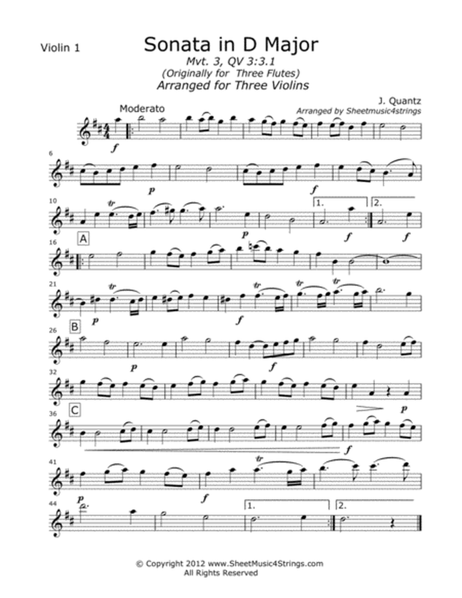 Quantz, J. - Sonata in D (Mvt. 3) for Three Violins image number null