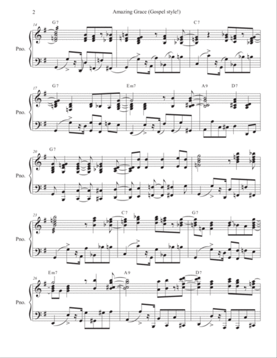 Amazing Grace - gospel style! (intermediate/advanced) Piano Solo scores gallery preview page 2