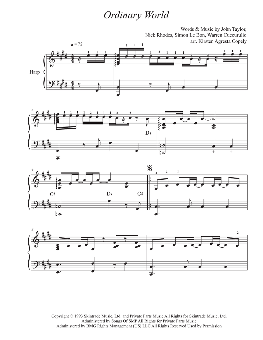 Ordinary World Harp scores gallery preview page 1