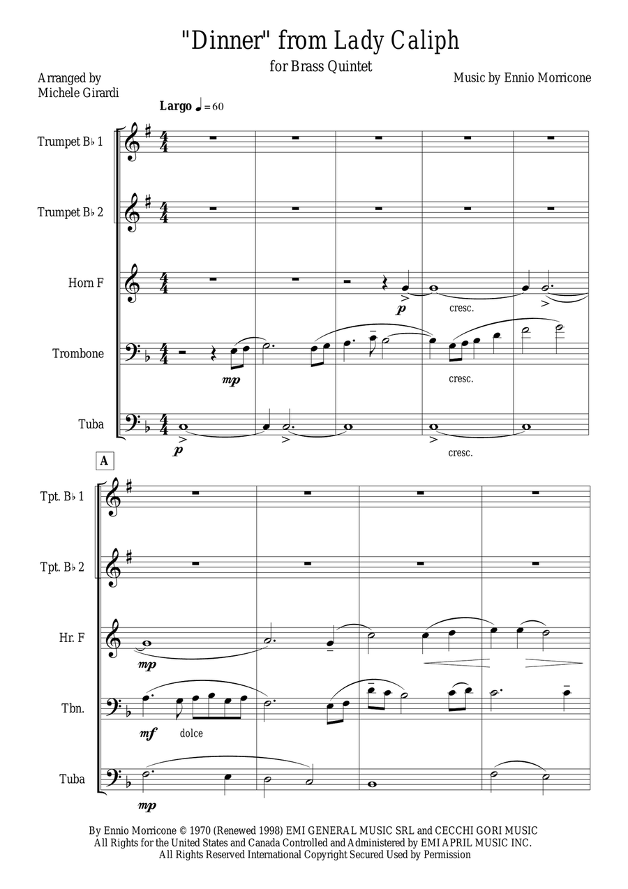 Dinner Brass Quintet scores gallery preview page 1