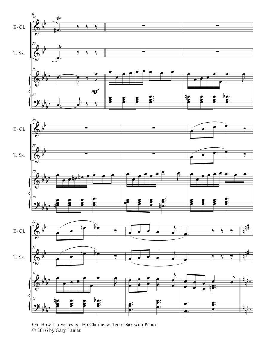 OH, HOW I LOVE JESUS (Trio – Bb Clarinet, Tenor Sax and Piano with Parts) Woodwind Duet scores gallery preview page 5