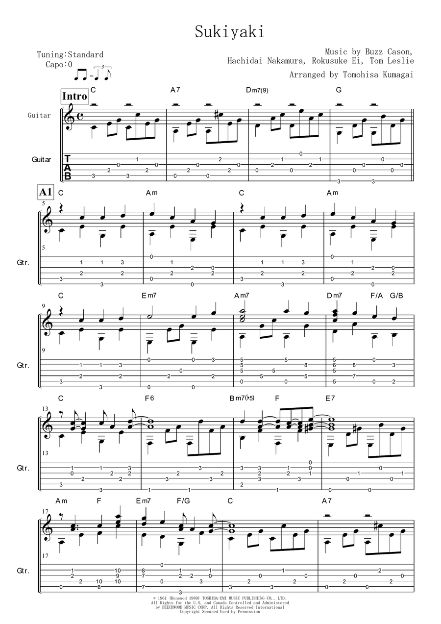 Sukiyaki Sukiyaki Guitar Solo scores gallery preview page 1