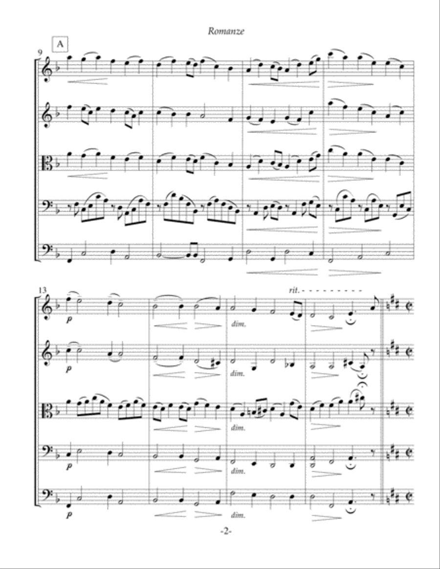 Brahms - Romanze from Sechs Klavierstücke, Op. 118, arranged for string ensemble String Orchestra scores gallery preview page 2