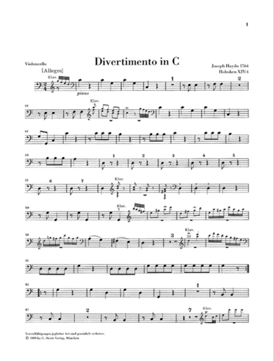 Divertimenti for Piano (Cembalo) with 2 Violins and Violoncello Cello scores gallery preview page 5