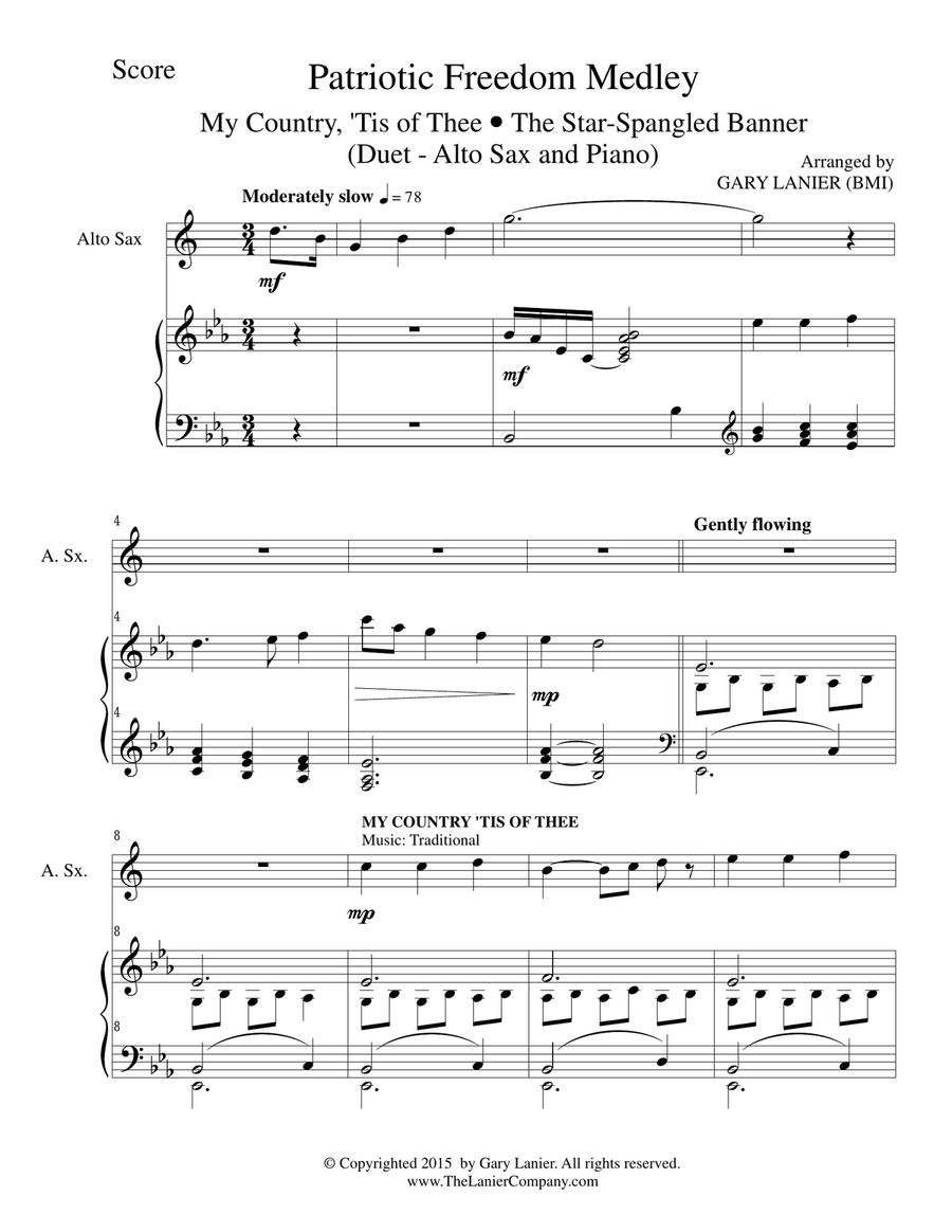 PATRIOTIC FREEDOM MEDLEY (Duet – Alto Sax and Piano/Score and Parts) Woodwind Duet scores gallery preview page 2
