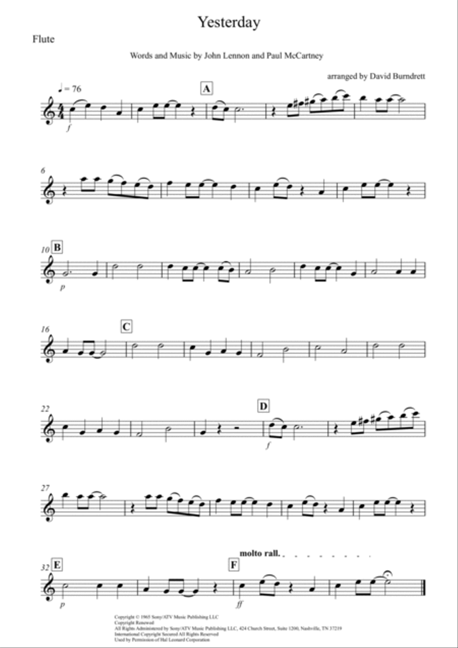 Yesterday Woodwind Quartet scores gallery preview page 3