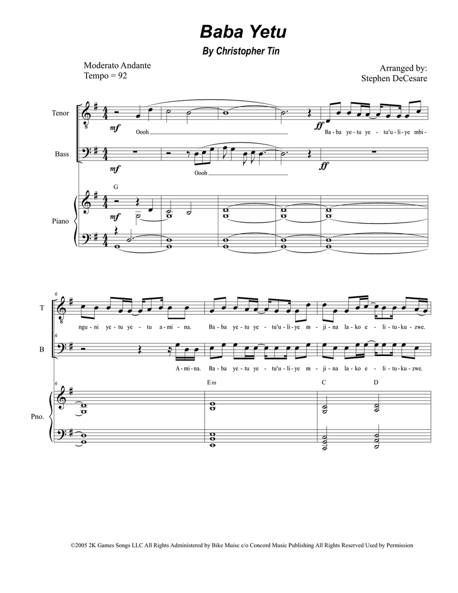 Baba Yetu TB scores gallery preview page 1