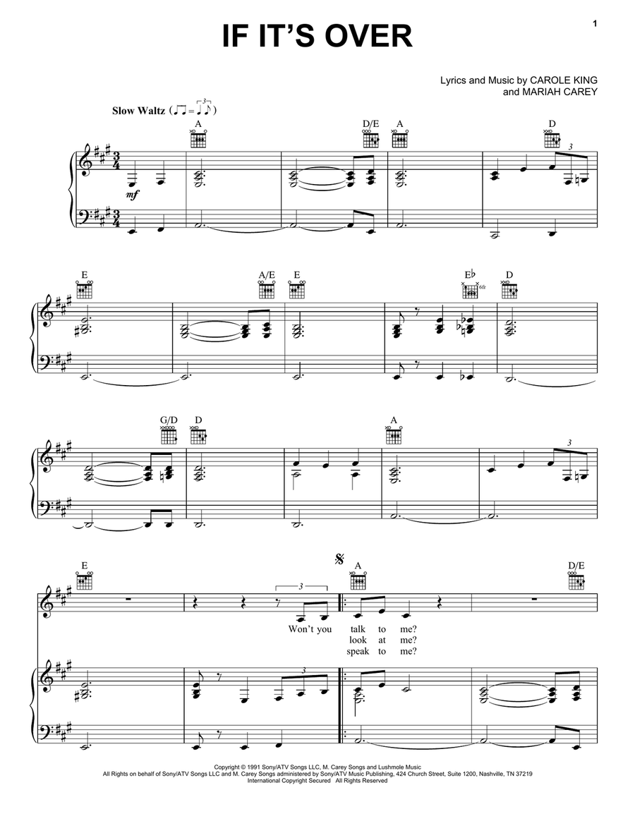 If It's Over Piano, Vocal, Guitar scores gallery preview page 1