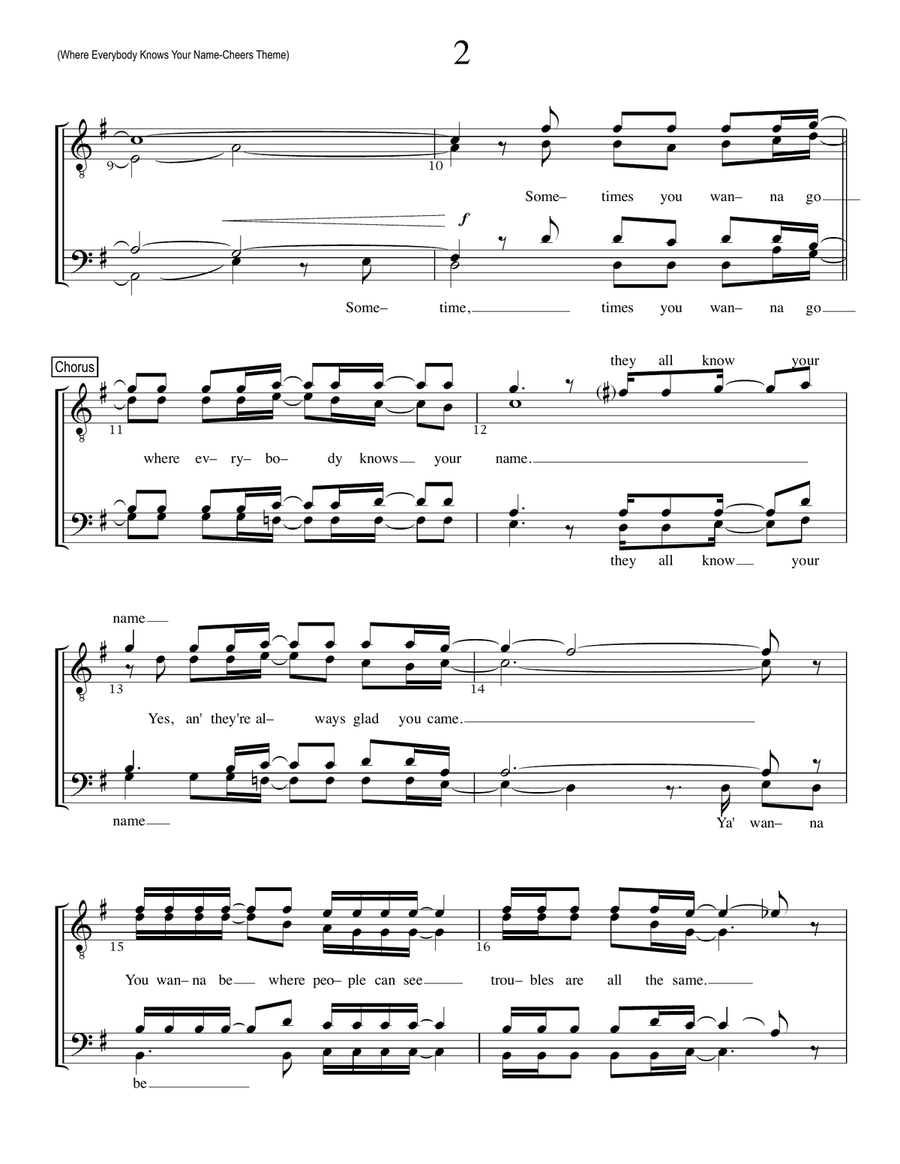 Where Everybody Knows Your Name Theme from the Paramount Television Series CHEERS TTBB scores gallery preview page 2