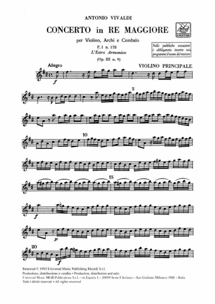 Concerto D Major Op3/9 RV230