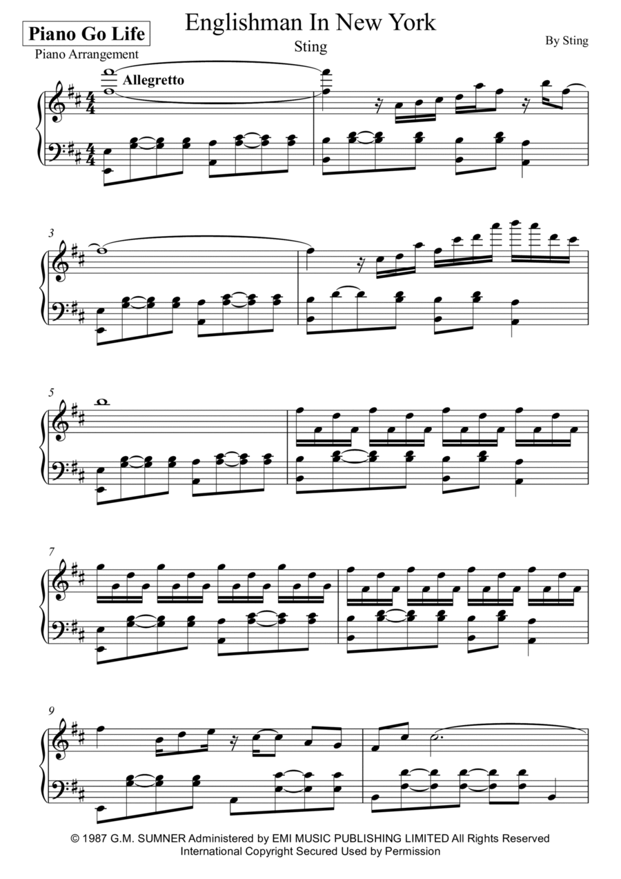 Englishman In New York Englishman In New York Piano Solo scores gallery preview page 1