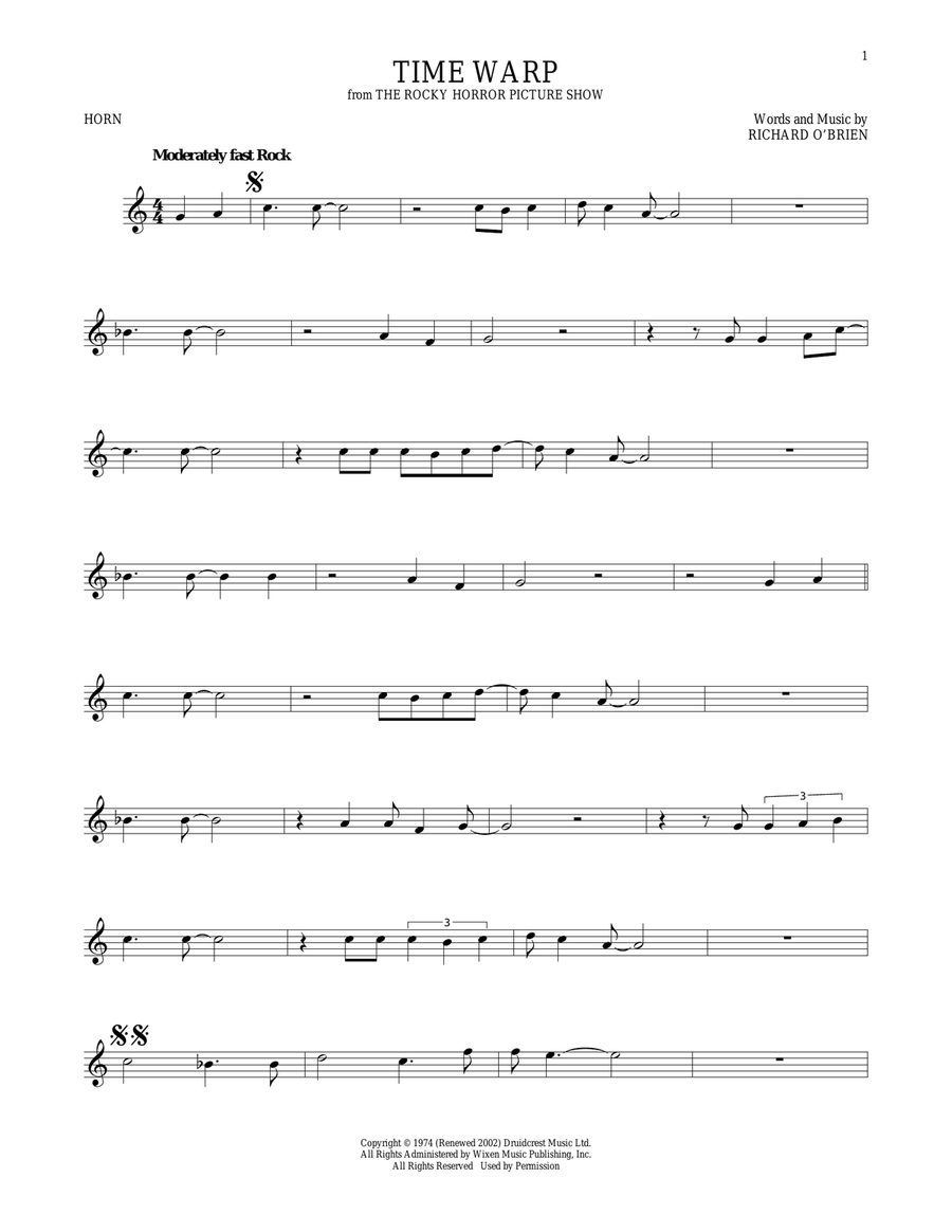 Time Warp Horn Solo scores gallery preview page 1