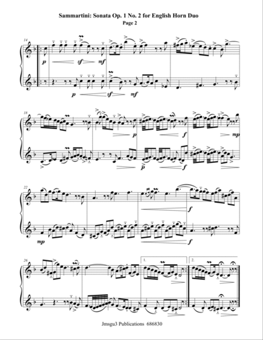 Sammartini: Sonata Op. 1 No. 2 for English Horn Duo English Horn scores gallery preview page 2