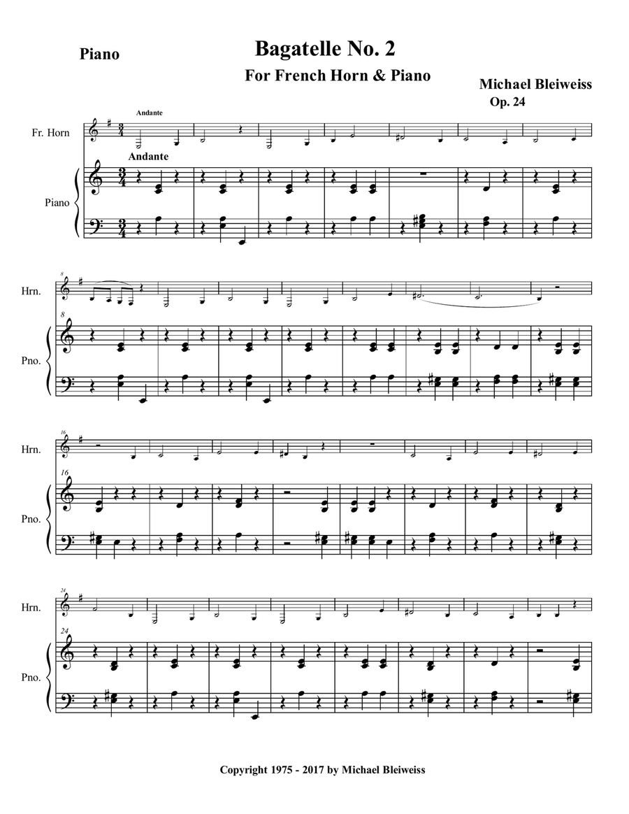 Bagatelle No. 2 for French Horn & Piano Chamber Music scores gallery preview page 3