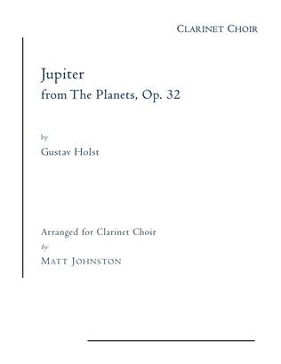 Book cover for Jupiter from The Planets, Op. 32 for Clarinet Choir