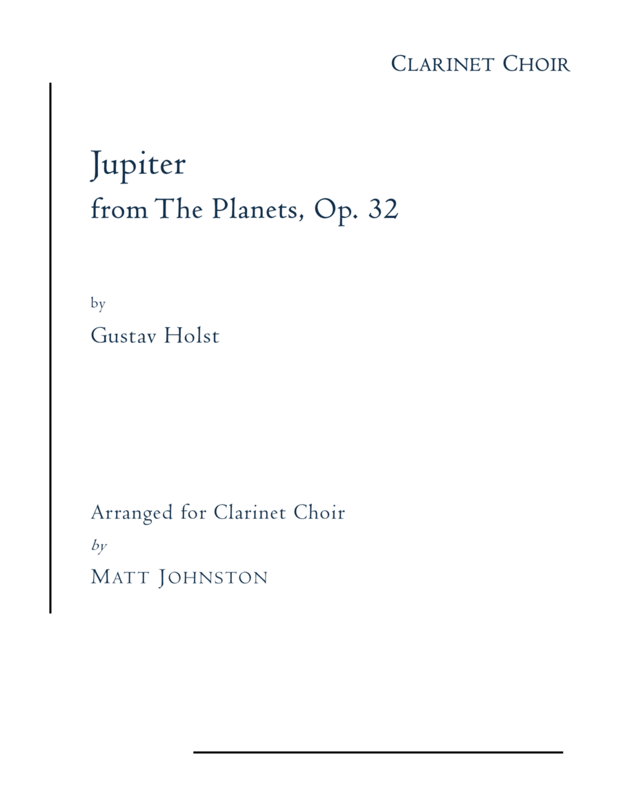 Book cover for Jupiter from The Planets, Op. 32 for Clarinet Choir