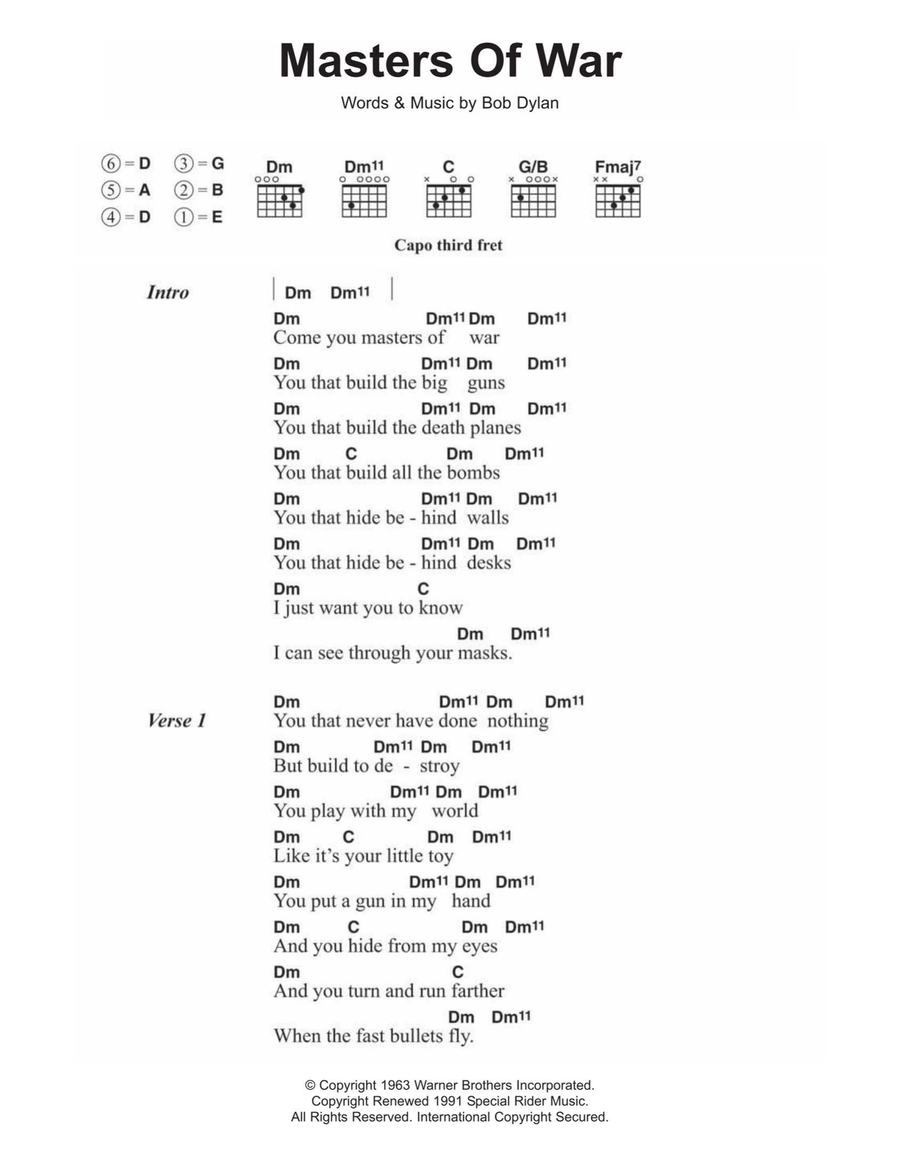 Masters Of War Acoustic Guitar scores gallery preview page 1