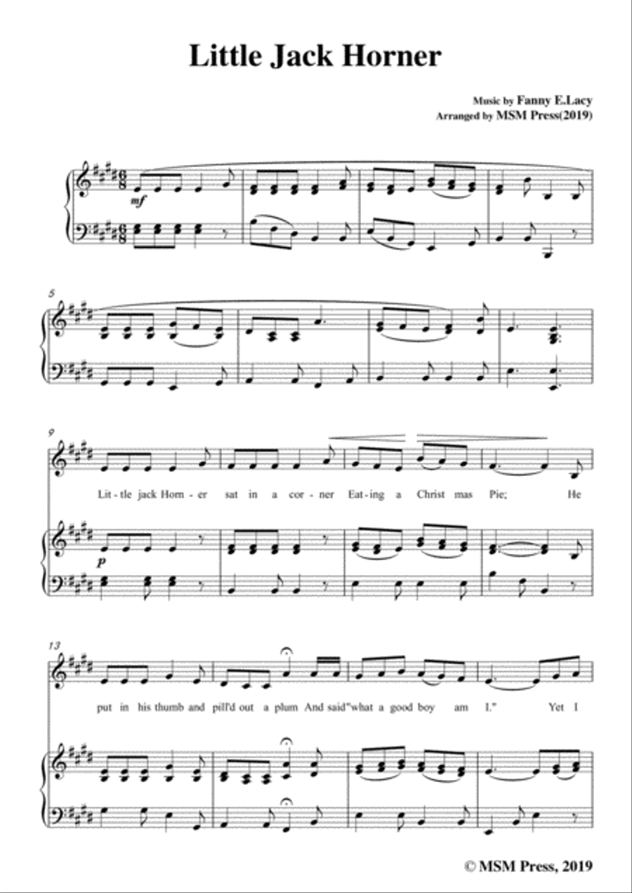 Fanny E.Lacy-Little Jack Horner,in E Major,for Voice and Piano image number null