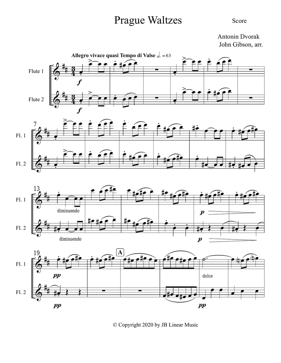 Antonin Dvorak - Prague Waltzes set for Flute Duet image number null