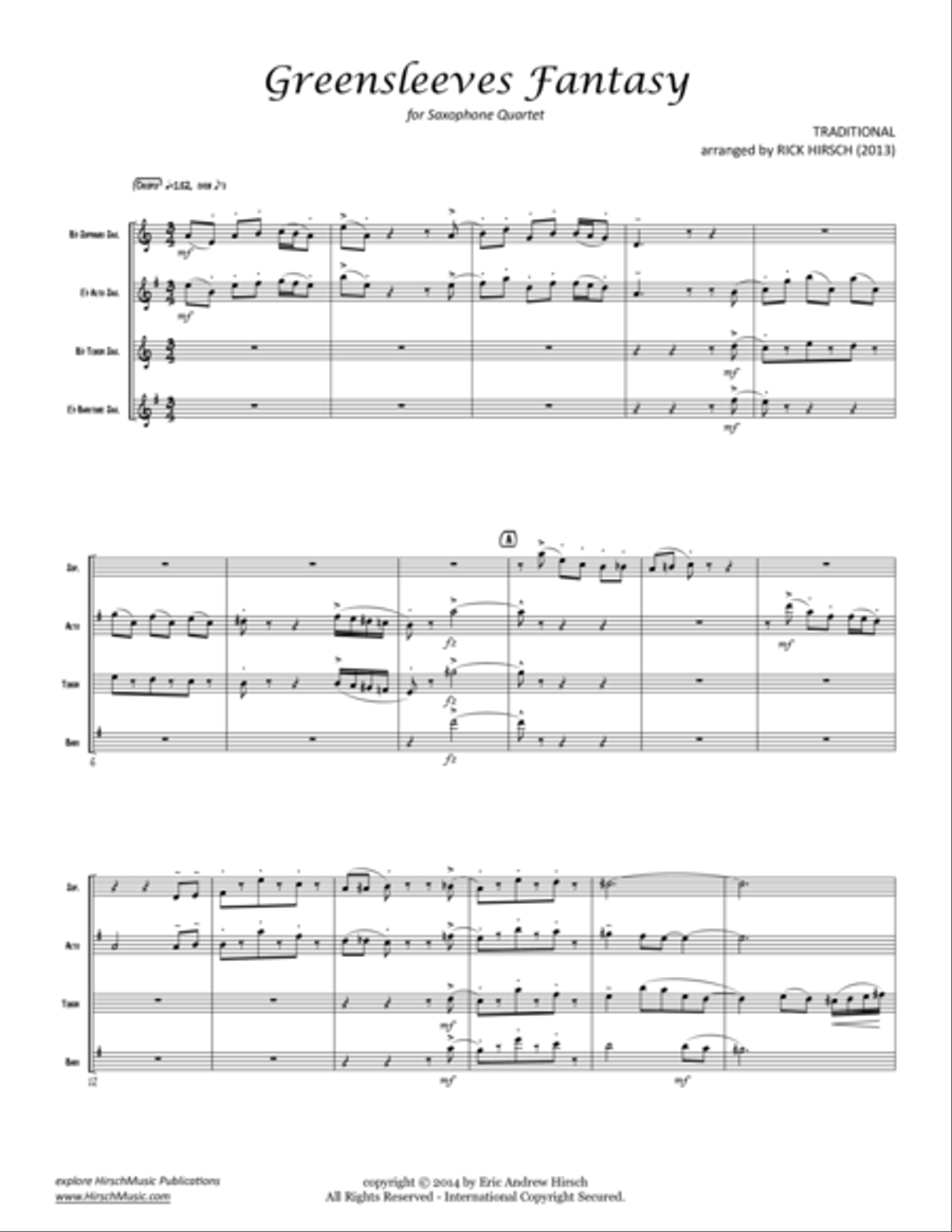 Greensleeves Fantasy Greensleeves Fantasy Woodwind Quartet scores gallery preview page 1