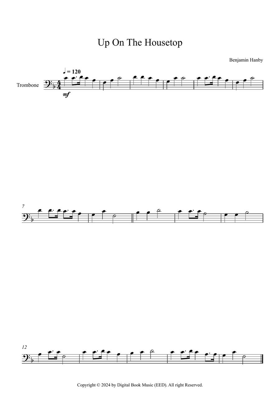 Up On The Housetop - Benjamin Hanby (Trombone) Trombone Solo scores gallery preview page 1