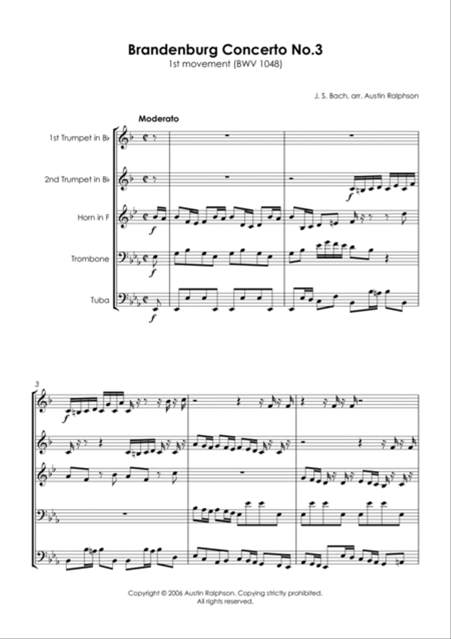 Brandenburg Concerto No.3, 1st movement - brass quintet Brass Quintet scores gallery preview page 3