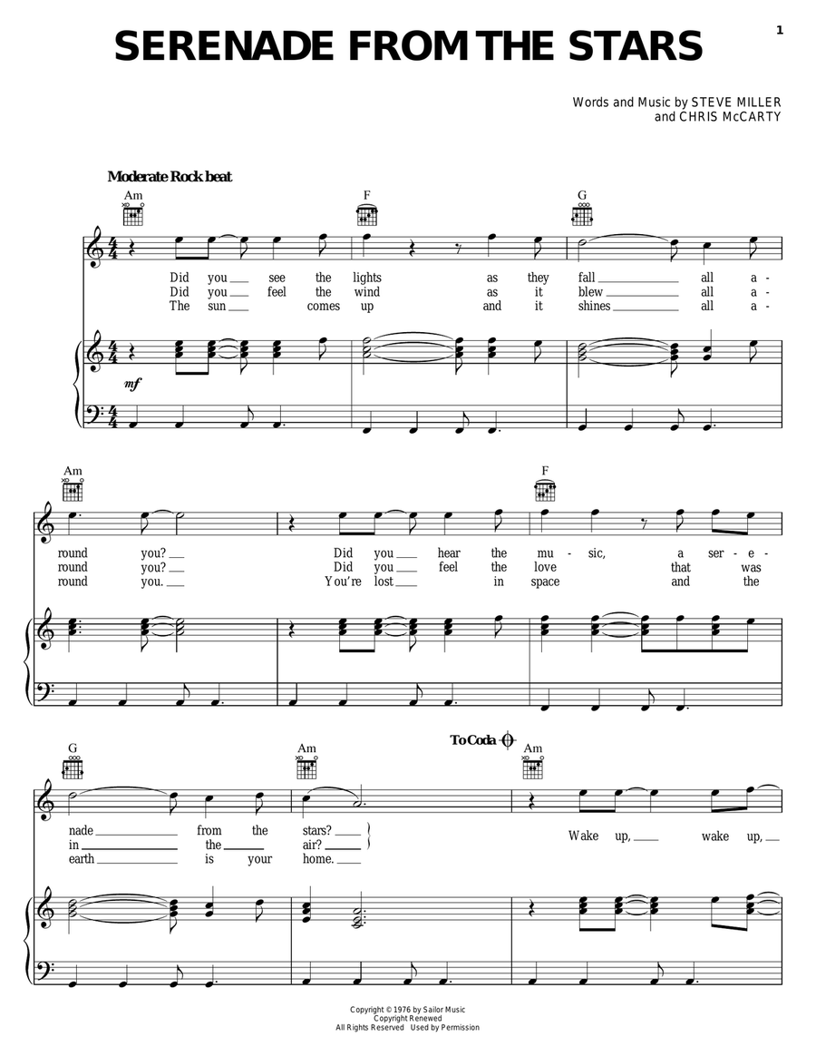 Serenade From The Stars Piano, Vocal, Guitar scores gallery preview page 1